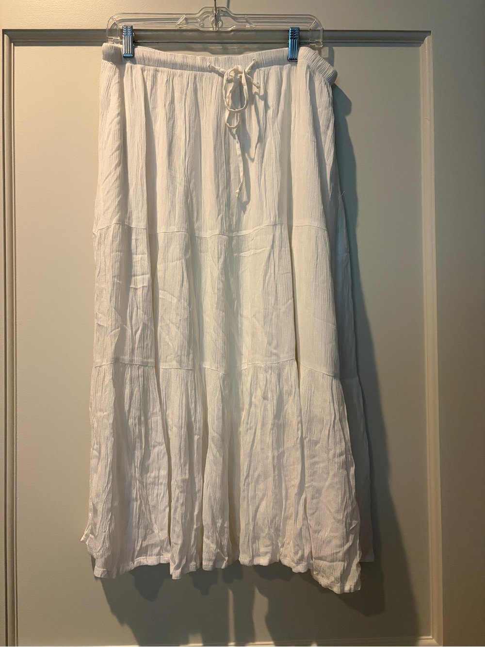 Karen Kane White Tiered Maxi Skirt with Drawstring Waist